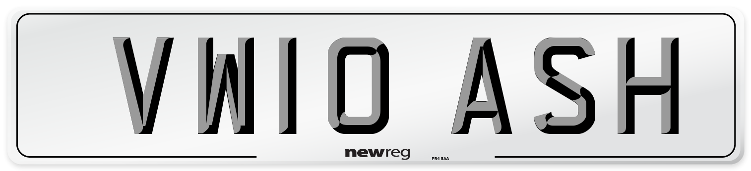 VW10 ASH Number Plate from New Reg